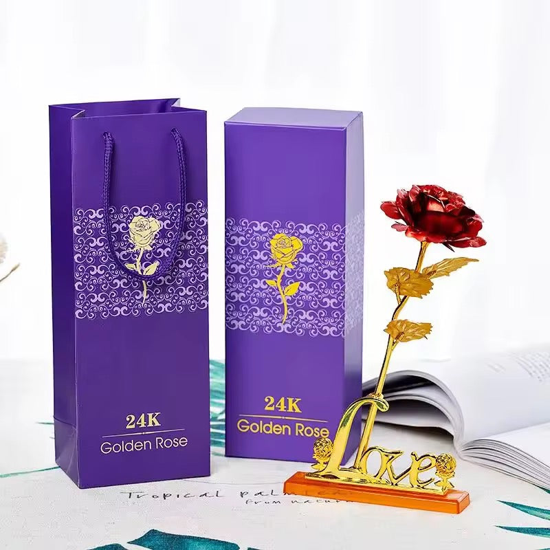 Flower Eternal Foil Plated 24K Gold Rose with LOVE