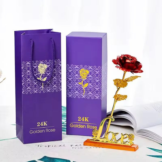 Flower Eternal Foil Plated 24K Gold Rose with LOVE