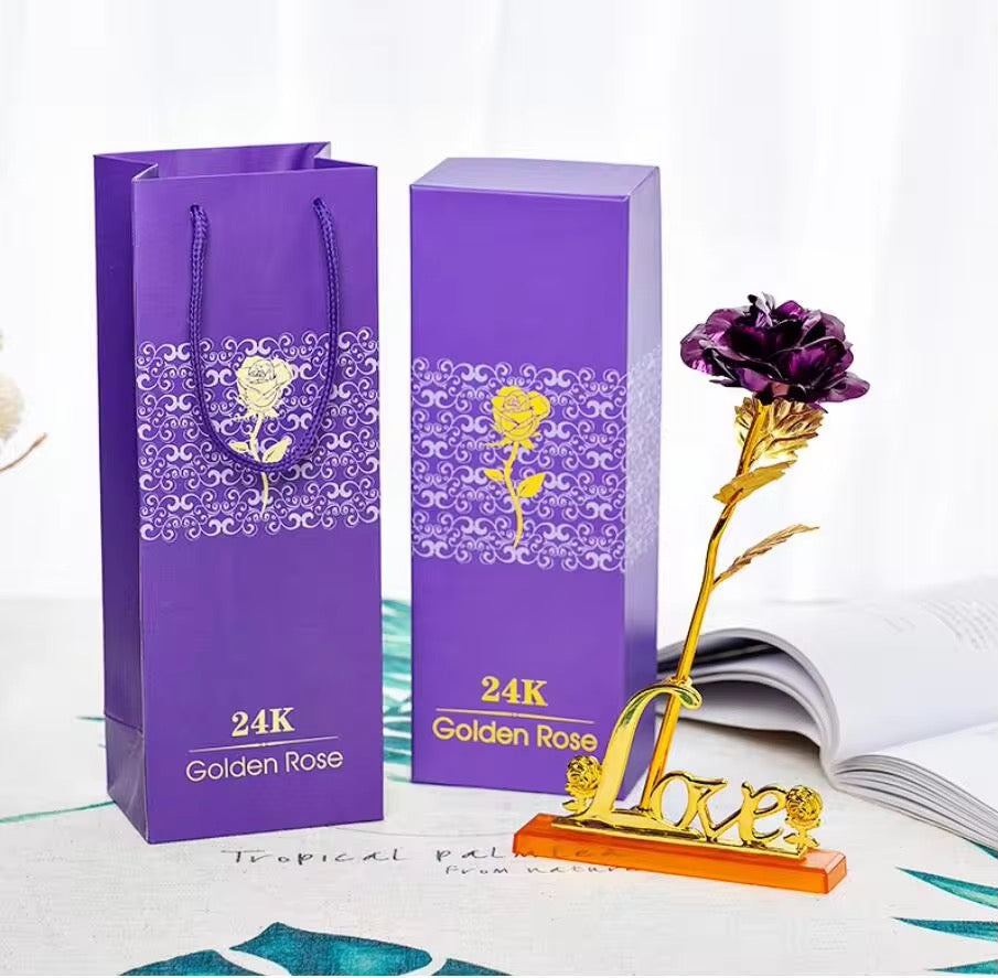 Flower Eternal Foil Plated 24K Gold Rose with LOVE