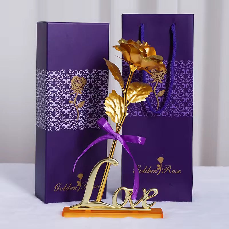 Flower Eternal Foil Plated 24K Gold Rose with LOVE