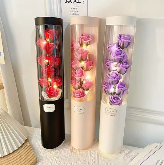 Soap Rose Flower Bouquet Gift Box Artificial Rose Flowers Rose Petal Bouquet Tube Birthday Valentine's Day Gift for Lover