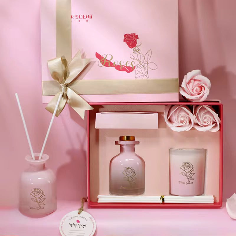 Pink Rose Luxe Scented Gift Set – Candle & Diffuser
