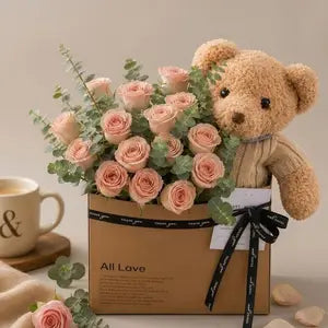 All Love Bouquet & Teddy Gift Box