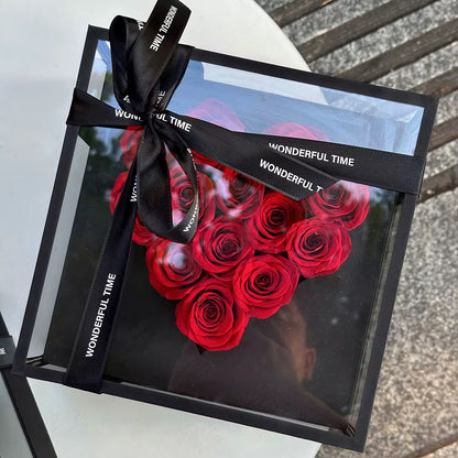 GiftKart Royal Valentine’s Set – Preserved Heart Roses & Glass Dome