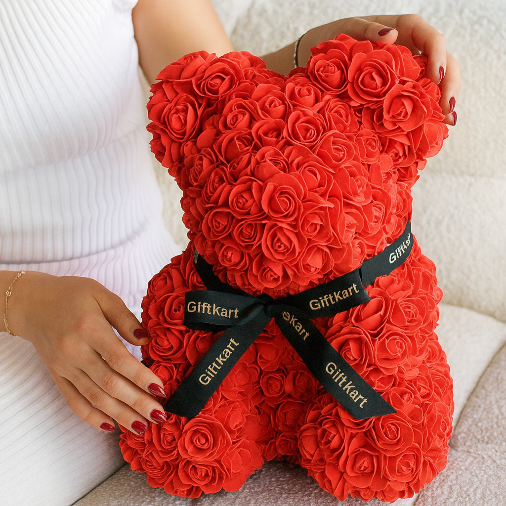 Red rose teddy bear 40cm with a deluxe box which can be perfect for occasions and celebrations of love.❤️