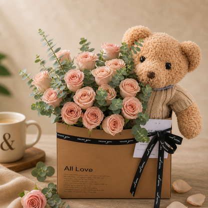 All Love Bouquet & Teddy Gift Box