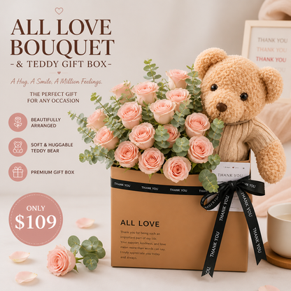 All Love Bouquet & Teddy Gift Box