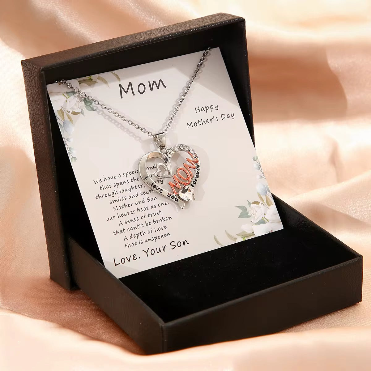 Love You Forever, Mom” Heart Necklace