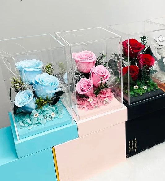 Preserved Roses In Acrylic Gift Box