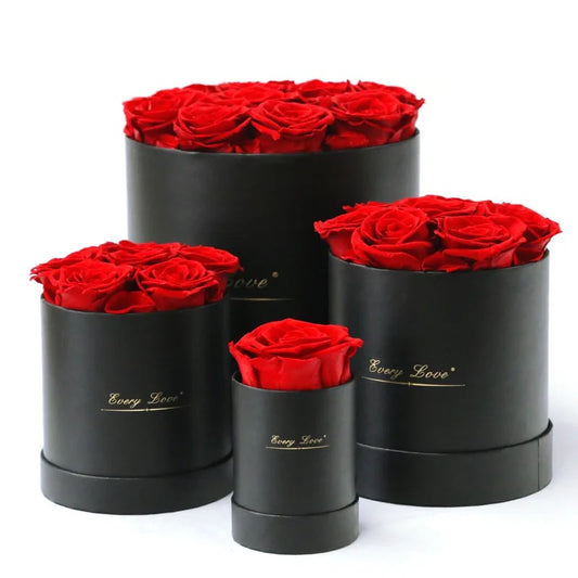 Red preserved Roses in Black Box