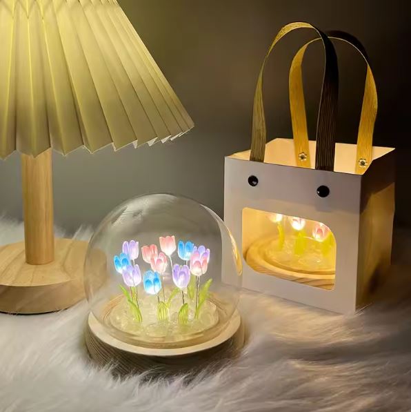 Tulip Glass Table Lamp Night Light Customization Crystal Ball Flower Tulips Led Night Light