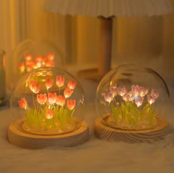 Tulip Glass Table Lamp Night Light Customization Crystal Ball Flower Tulips Led Night Light